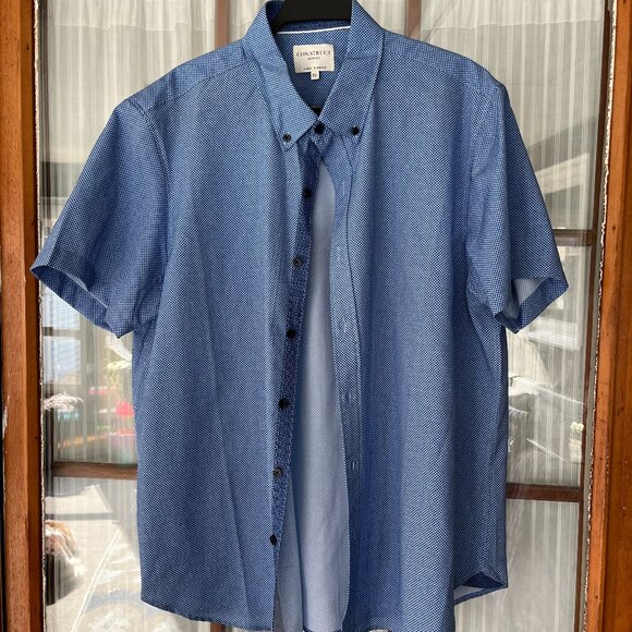 Slim Fit Microdot Short Sleeve 4-Way Stretch Performance Button-Down Shirt - Picture 1 of 3